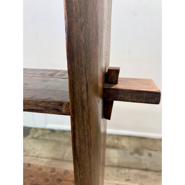 Brown Brutalist Handcrafted Solid Wood Open Shelf Bookcase For Sale - Image 8 of 8