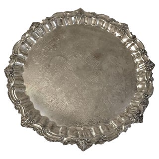 Vintage Mid-Century Rococo Silver Over Copper Tray For Sale