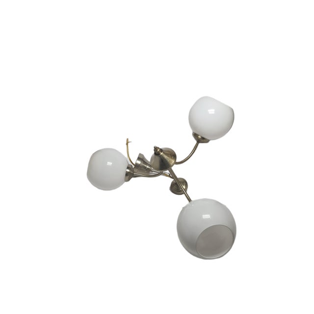 Art Deco Glass and Brass Chandelier, Poland, 1970s For Sale - Image 10 of 12
