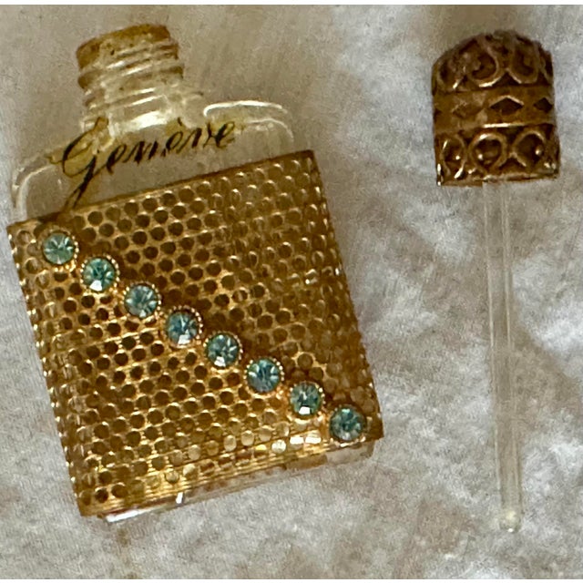 Gold Vintage Early 20th Century Miniature Czechoslovakian “Czech/Boudoir”Geneve Perfume Bottle W/ Dauber For Sale - Image 8 of 8