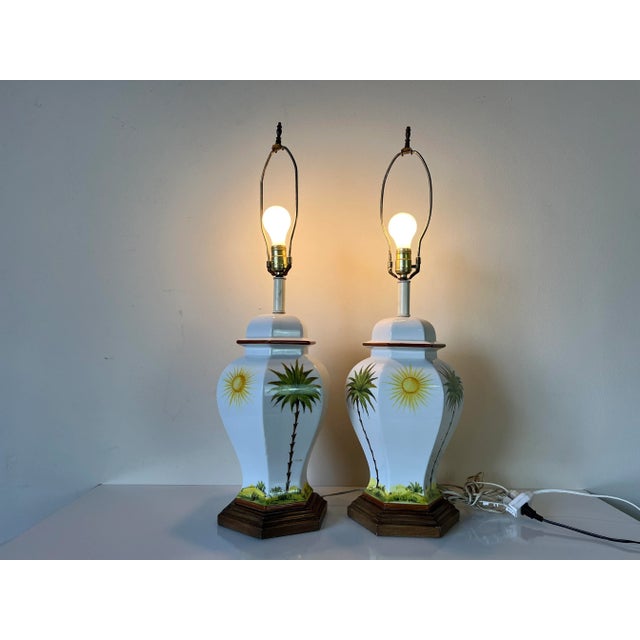 Ceramic Palm Beach Hollywood Regency Ginger Jar Form Ceramic Table Lamps - a Pair For Sale - Image 7 of 13