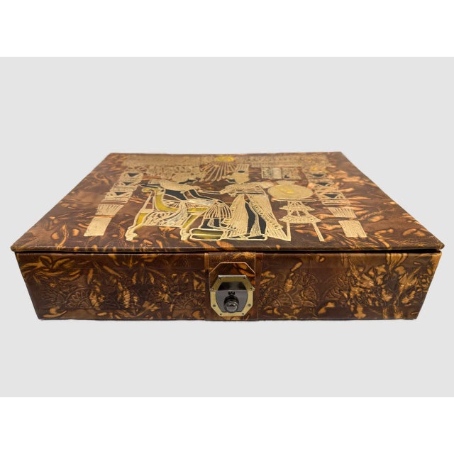 Handmade Genuine Leather Jewelry Box – Gold Embossed Pharaoh Design, Luxury Box For Sale - Image 9 of 9