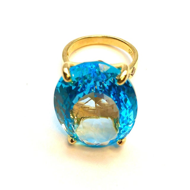Blue Bochic "Capri" Vintage Oval Shape Blue Topaz Diamond Set In 18K Gold & Silver For Sale - Image 8 of 18