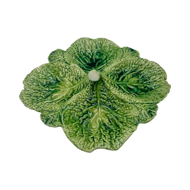 Ceramic Vintage Green Ceramic Cabbage Lettuce Leaf Serving Platter Bowl Portugal For Sale - Image 7 of 12