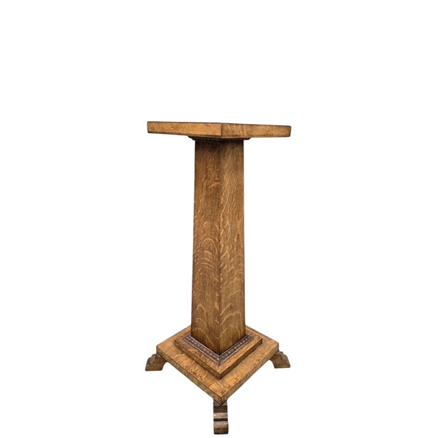 Mission Antique Arts & Crafts Mission Quarter Sawn Oak Pedestal Stand For Sale - Image 3 of 6