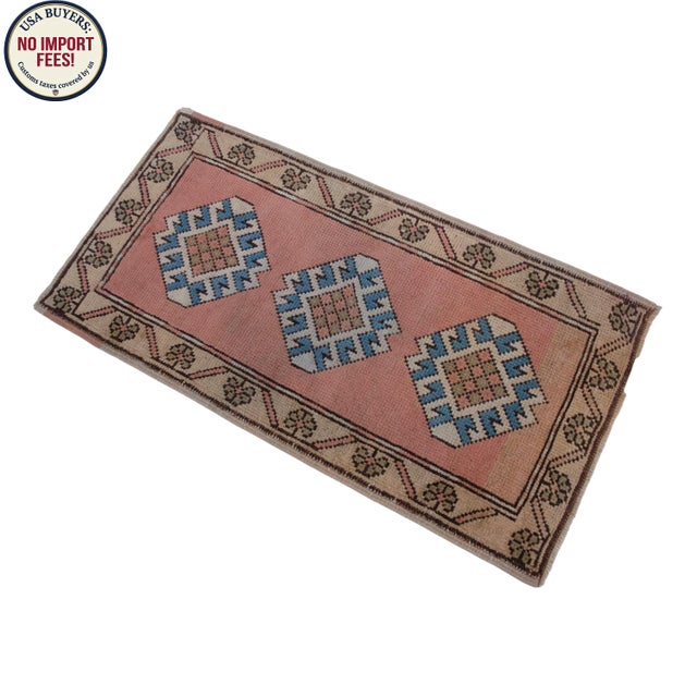 Hand Knotted Turkish Rug Low Pile Muted Small Rug Entry Decor Kitchen Mat - 1'9" X 3'4" For Sale - Image 4 of 11
