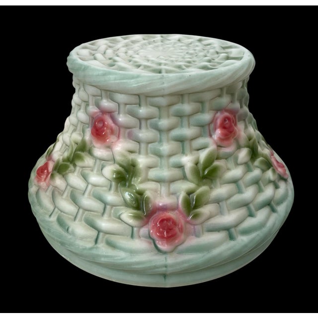 1920s Rare Phoenix/Consolidate Hand Painted Glass Basket Lamp Shade Nicholas Kopp For Sale - Image 9 of 12