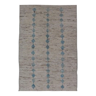 Tribal Modern Rug by Keivan Woven Arts, Cream & Lt Blue 5'9 X 9'3 For Sale