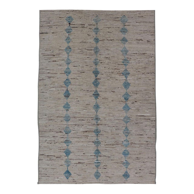 Tribal Modern Rug by Keivan Woven Arts, Cream & Lt Blue 5'9 X 9'3 For Sale