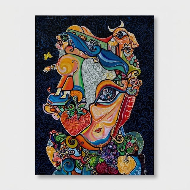 This is a one-of-a-kind original cubist painting by San Diego artist, Alexander Arshansky. Its dimensions are 24" x 18" x...