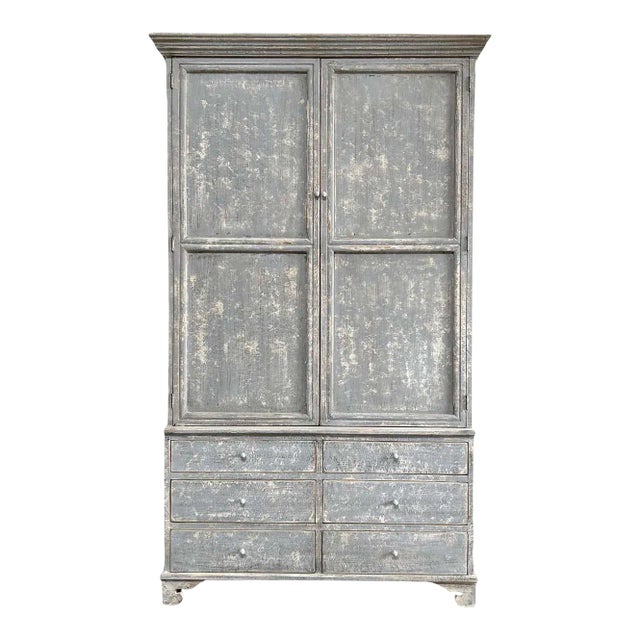 Custom Made Reclaimed Elm Wood Painted Cupboard For Sale