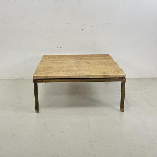 Mid-Century Modern Mid-Century Marble and Brass Coffee Table For Sale - Image 3 of 8