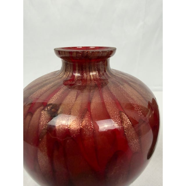 Glass 1970s Red Goldstone Murano Glass Vases - A Pair For Sale - Image 7 of 7