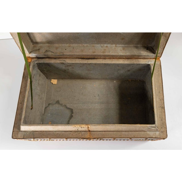 20th Century French Studded Leather Document Box With Paper Lined Interior For Sale - Image 12 of 14