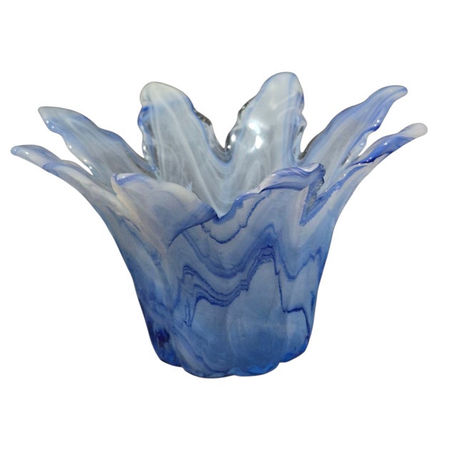 Glass Vintage Italian Murano Art Glass Blue Flower Vase Original Label For Sale - Image 7 of 7