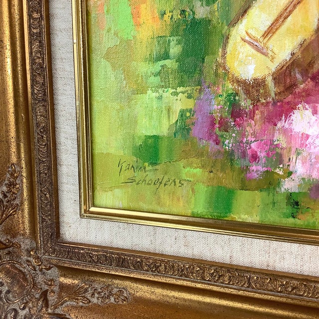 Gold Vintage Impressionist Oil Painting by Karin Schaefers For Sale - Image 8 of 12