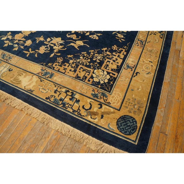 1920s 1920s Antique Floral Medallion Oriental Knotted Chinese Peking 11' X 13' 5" Rug For Sale - Image 5 of 11