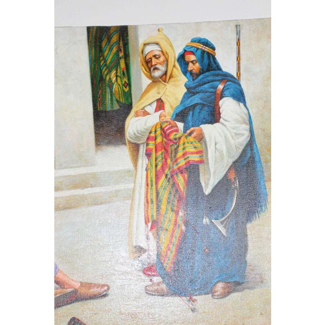 Moroccan Orientalist Oil Painting of a Rug Market For Sale In Palm Springs - Image 6 of 11