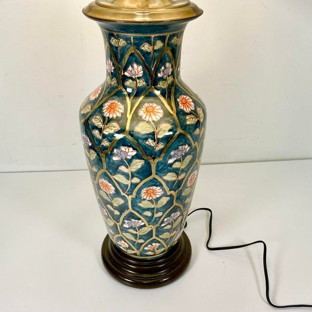 Mid 20th Century Chinoiserie Boho Chic Hollywood Regency Ceramic Flora Botanical Table Lamp, Textile Shade For Sale - Image 18 of 18