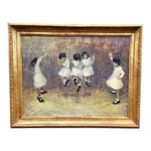 Mid 20th Century "Three Skips" Impressionist Style Figurative Oil Painting, Framed.