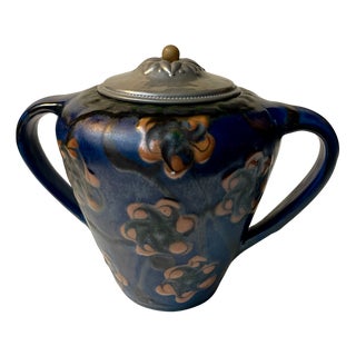 Antique Glazed Ceramic Urn with Pewter Lid by Herman August Kähler, 1890s For Sale