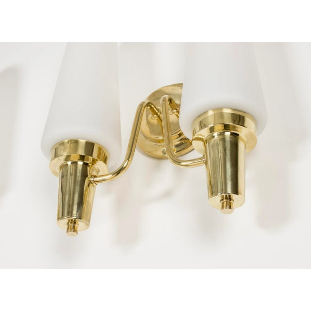 1950s Brass & Opaline Glass Wall Lamps, 1950s, Set of 2 For Sale - Image 5 of 6