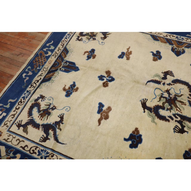 Zabihi Collection Ivory Antique Chinese Dragon Rug - 7'3" x 9'7" For Sale - Image 11 of 12