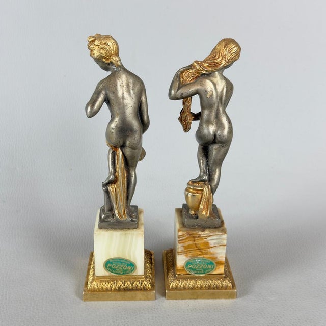 Venus Sculptures in Silver-Plated Brass with Onyx Marble Bases, 1960s, Set of 2 For Sale - Image 3 of 11