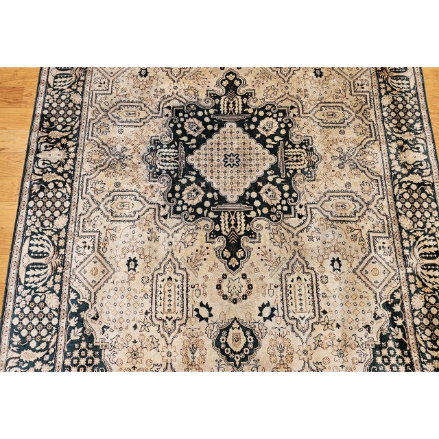 Vintage Indian Silk Rug, Hand-Knotted Geometric Design, 6' x 9' For Sale - Image 9 of 15