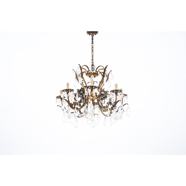 Metal Crystal Chandelier, France, 1940s For Sale - Image 7 of 7