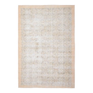 1970s Vintage Turkish Handmade Wool Cotton Beige Area Rug For Sale