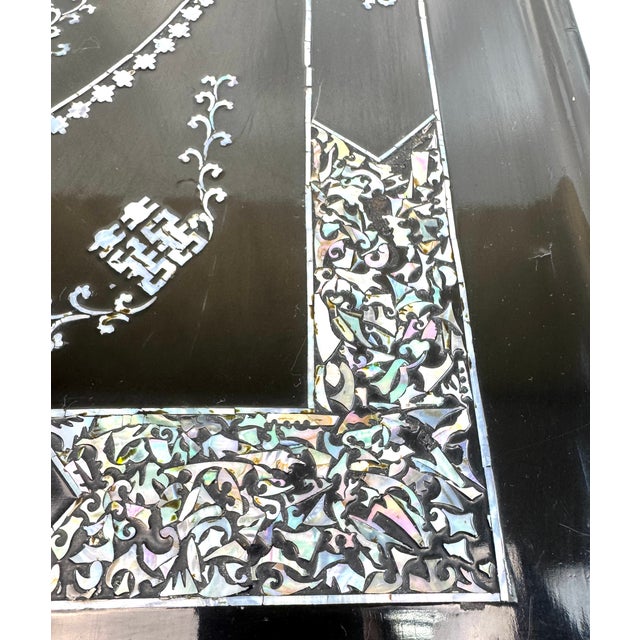 Vintage Chinese Black Lacquer Mother-of-Pearl Inlaid Low Kang Table For Sale - Image 4 of 14