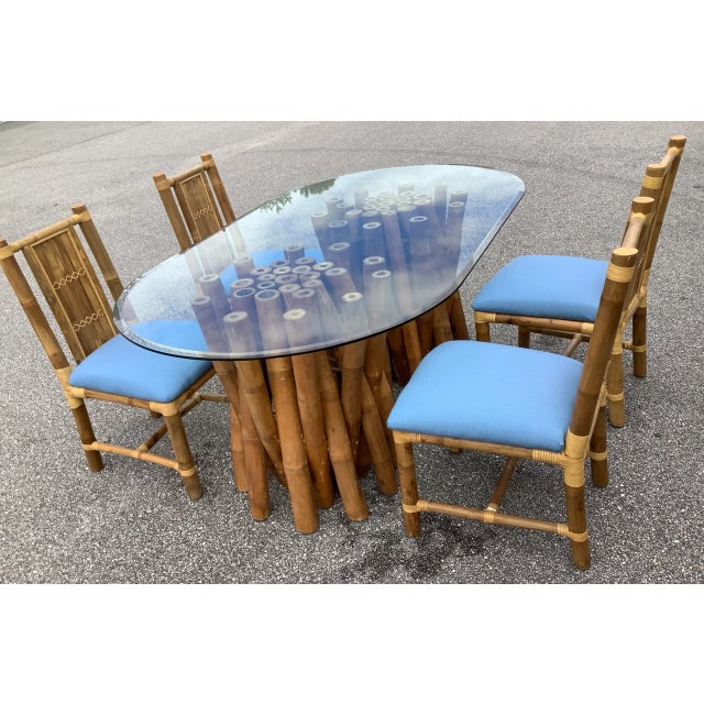 Vintage Boho Chic Glass and Bamboo Table Set - 5 Pieces For Sale - Image 4 of 13