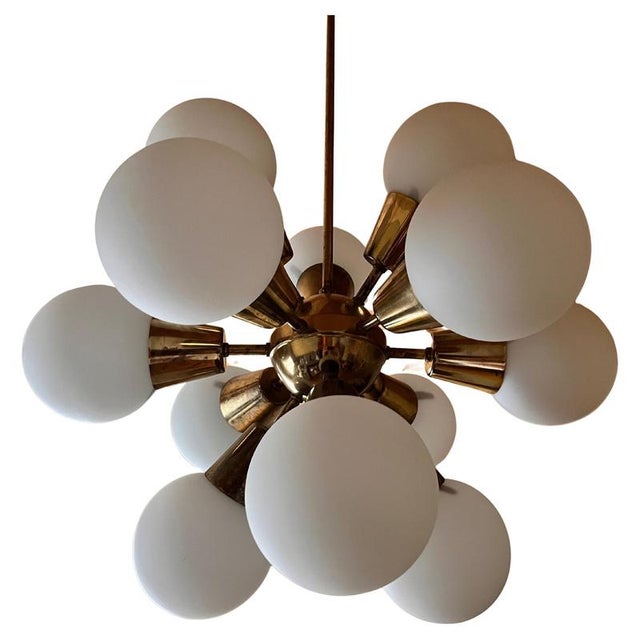 Space Age Brass Sputnik Chandelier attributed to Kamenicky Senov, 1970s For Sale - Image 9 of 9