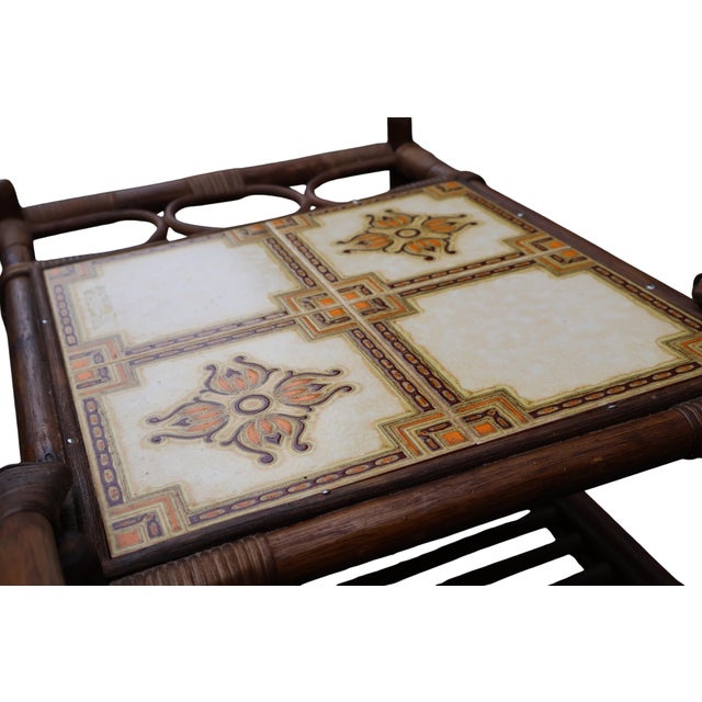 1960s Italian Bamboo & Rattan Tile-Top Drinks Trolley Bar Cart For Sale - Image 11 of 18