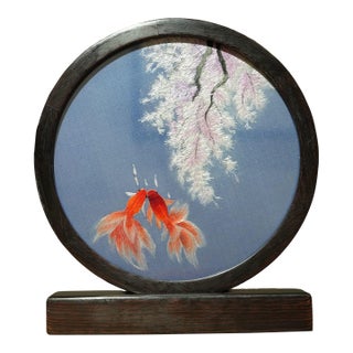 Double-Sided Suzhou Embroidery Goldfish Artwork – Handcrafted Silk Feng Shui Decor For Sale