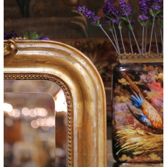19th Century French Louis Philippe Giltwood Mantel Mirror With Carved Crest For Sale - Image 4 of 8