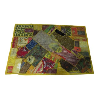 Vivid Embroidered Patchwork Quilt Handcrafted Textile Art - Jerusalem 36"x24" For Sale