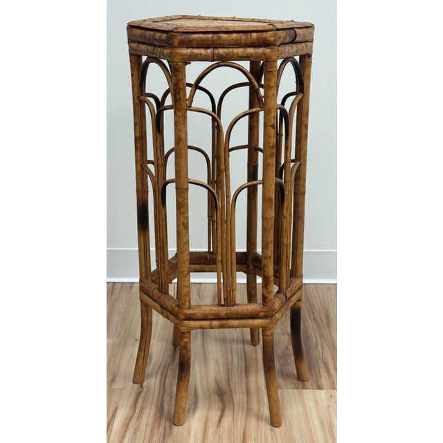 Vintage Hexagonal Scorched Bamboo Plant Stand For Sale - Image 4 of 7