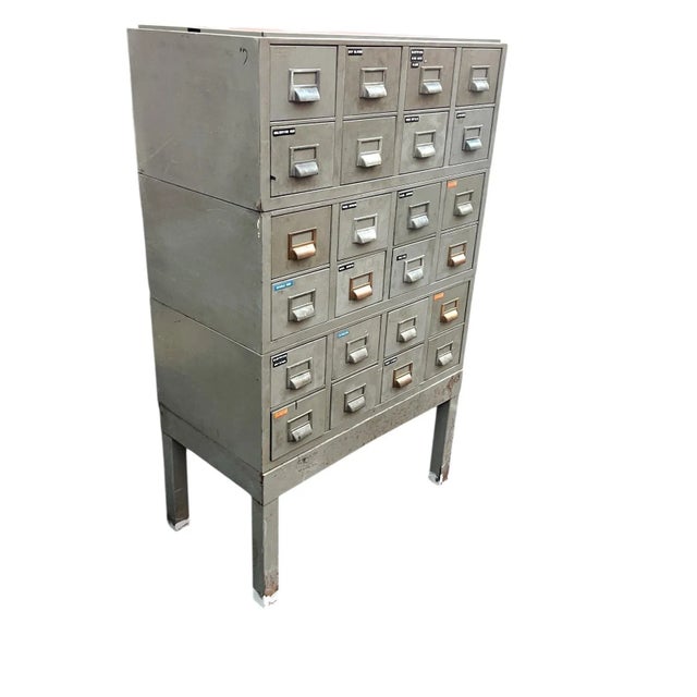 Mid 20th Century Industrial Metal Library Card File 32 Drawers by Watson For Sale - Image 12 of 18