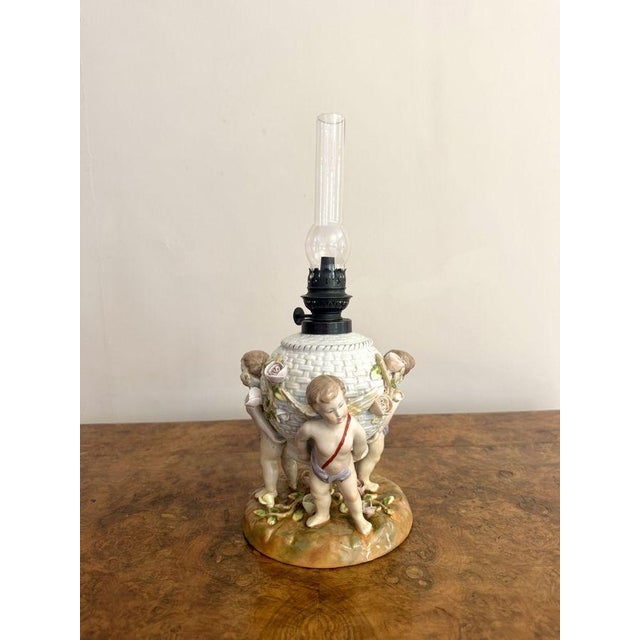 1900 - 1909 Antique Porcelain Oil Lamp from Sitzendorf, 1900 For Sale - Image 5 of 7
