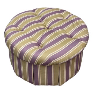 Sherrill Furniture Round Tufted Skirted Ottoman + Casters For Sale