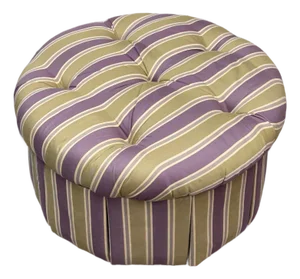 Sherrill Furniture Round Tufted Skirted Ottoman + Casters