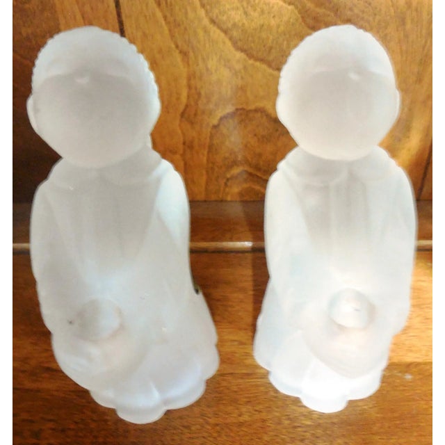 Transparent Late 20th Century Frosted Glass Angel Candle Stick Holders Hand Crafted by Smith - a Pair For Sale - Image 8 of 10