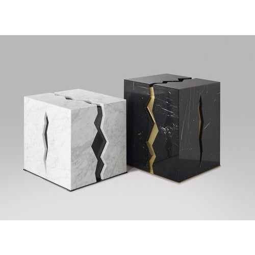 Set of 2 marble crepa coffee tables by atelier terrai dimensions: d 45 x w 45 x h 55 cm. Materials: carrara marble, nero...