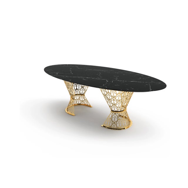 Metal Gatsby Table with Black Marquinia Marble Top and Arabesque Structure from VGnewtrend For Sale - Image 7 of 7