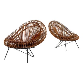 1970s Pair of Wicker Lounge Chairs by Janine Abraham and Dirk Jan Rol for Rougier For Sale