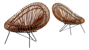 1970s Pair of Wicker Lounge Chairs by Janine Abraham and Dirk Jan Rol for Rougier