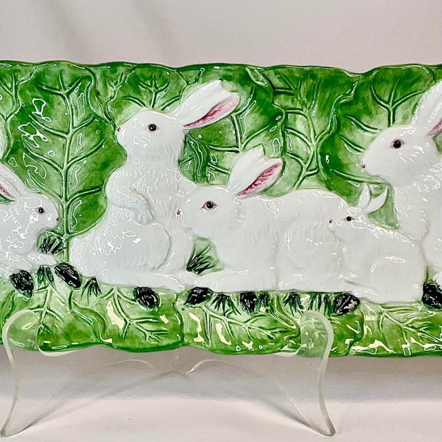 1970s 1970s Whimsical Hollywood Regency Long Platter Tray With 8 Bunnies. For Sale - Image 5 of 12