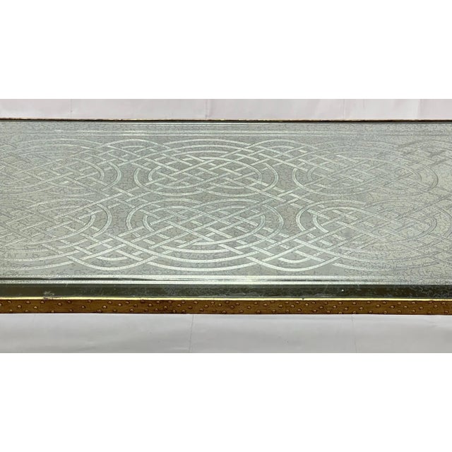 Mid-Century Modern Gilt Bronze Coffee Table with Engraved Glass Top For Sale In New York - Image 6 of 12